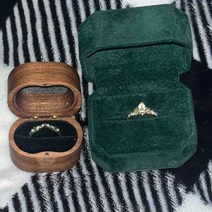 Vintage Marquise Sapphire Engagement Ring and Band Set